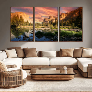 31199457-MGV-CV-36X24-Yosemite Valley Wall Art Canvas Print, Framed El Capitan Art Picture Print, Sunset Sky Perfect Vibrant Western Decor Artwork