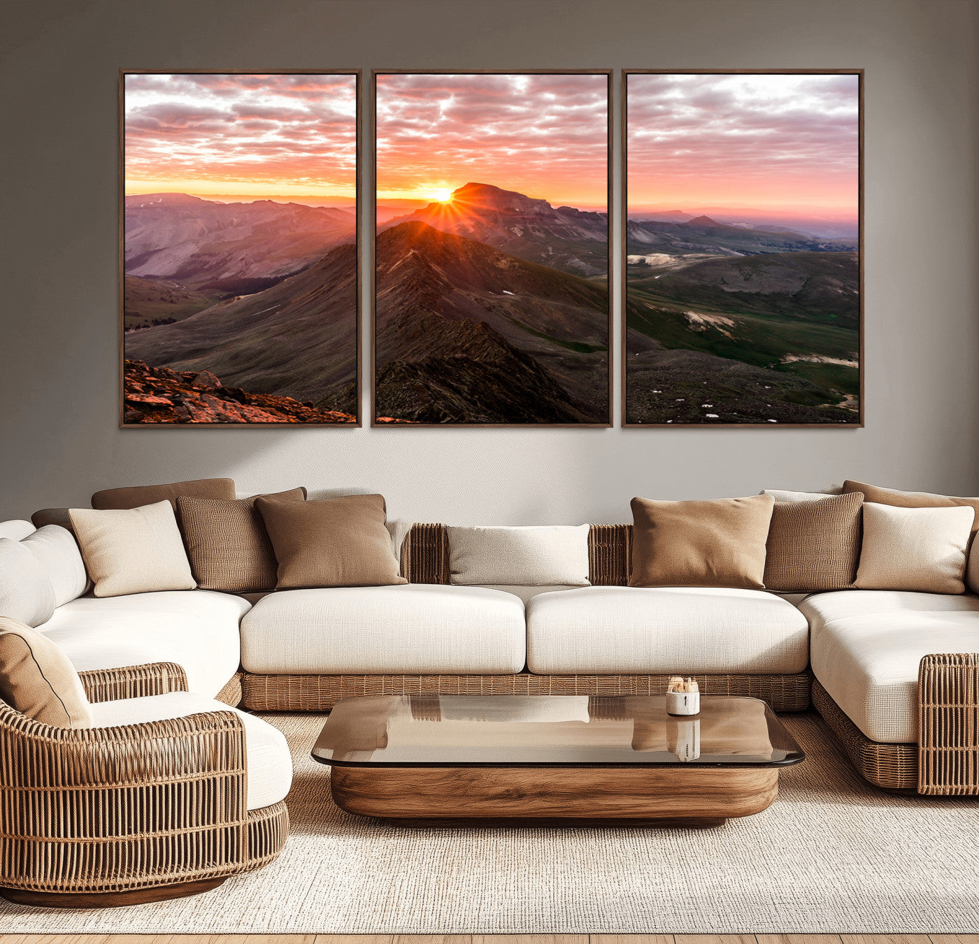 50957419-MGV-CV-36X24-Mountain Sunrise Wall Art Canvas Print, Framed Alpine Ridge Art Picture Print, Mountain Range Perfect Vibrant Rustic Decor Artwork