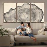 98921313-MGV-FC-60X30-3P_Walnut-Tree Ring Wall Art Canvas Print, Framed Wood Slice Art Picture Print, Minimalist Wood Perfect Rustic Academic Decor Artwork