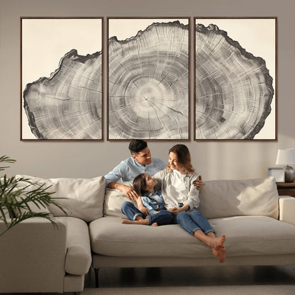 98921313-MGV-FC-60X30-3P_Walnut-Tree Ring Wall Art Canvas Print, Framed Wood Slice Art Picture Print, Minimalist Wood Perfect Rustic Academic Decor Artwork