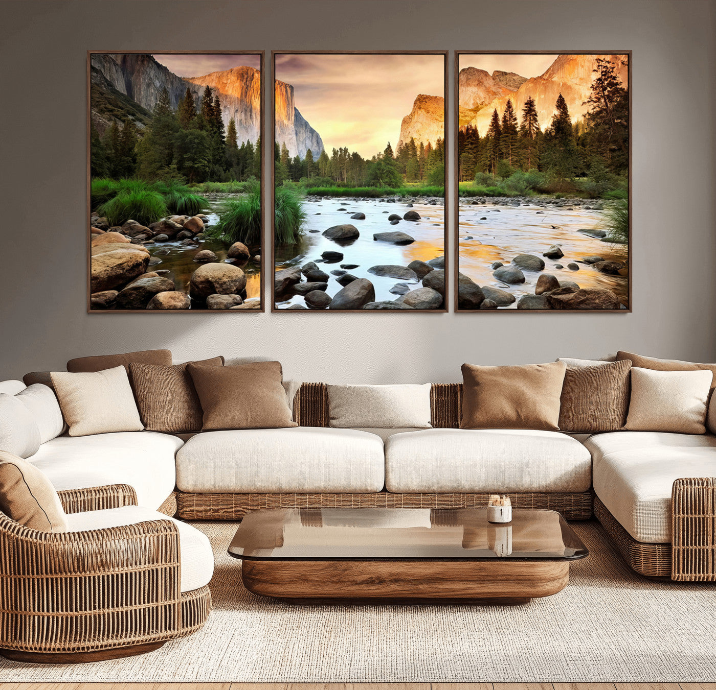 90956031-MGV-CV-36X24-Yosemite Valley Wall Art – Scenic Mountain River Landscape Canvas Print, Nature Photography for Living Room, Bedroom, Cabin,