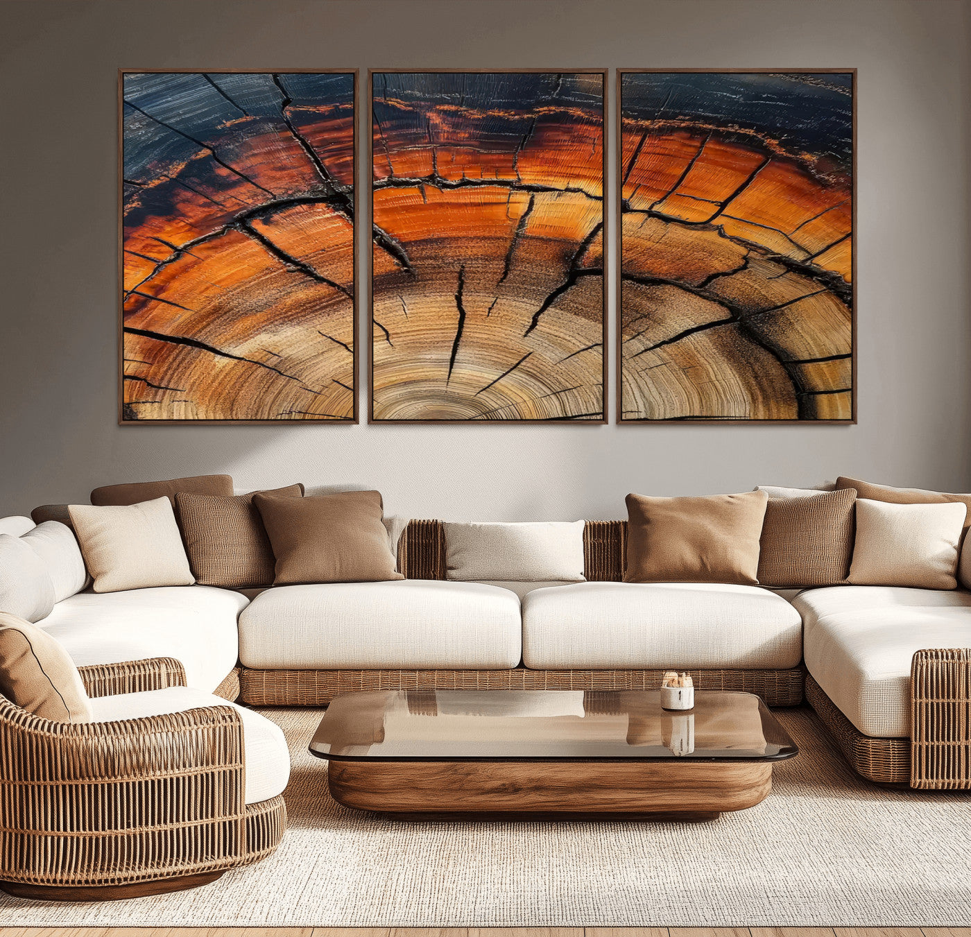 65909987-MGV-CV-36X24-Rustic Tree Ring Wall Art – Nature Inspired Wooden Texture Canvas Print, Modern Abstract Artwork for Living Room, Bedroom, Office