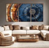 45268471-MGV-CV-36X24-Blue Tree Ring Wall Art – Rustic Wood Cross Section Canvas Print, Modern Abstract Nature Decor for Living Room, Office, or Cabin