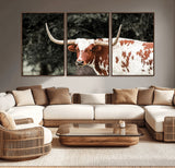 54027638-MGV-CV-36X24-Texas Longhorn Wall Art Canvas Print, Framed Spotted Cow Art Picture Print, Horned Bull Perfect Rustic Western Decor Artwork