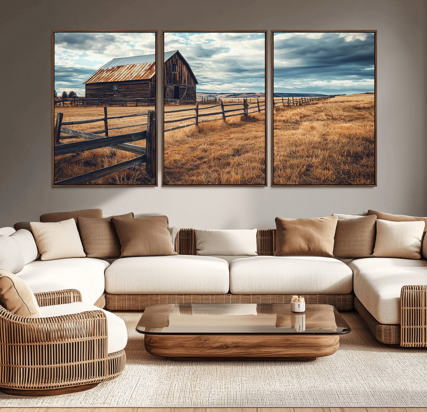 69356982-MGV-CV-36X24-Old Barn Wall Art Canvas Print, Framed Rustic Fence Art Picture Print, Wooden Farmhouse Perfect Rustic Farmhouse Decor Artwork
