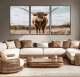 39350715-MGV-CV-36X24-Texas Longhorn Wall Art Canvas Print, Framed Longhorn Cow Art Picture Print, Western Cattle Perfect Rustic Western Decor Artwork