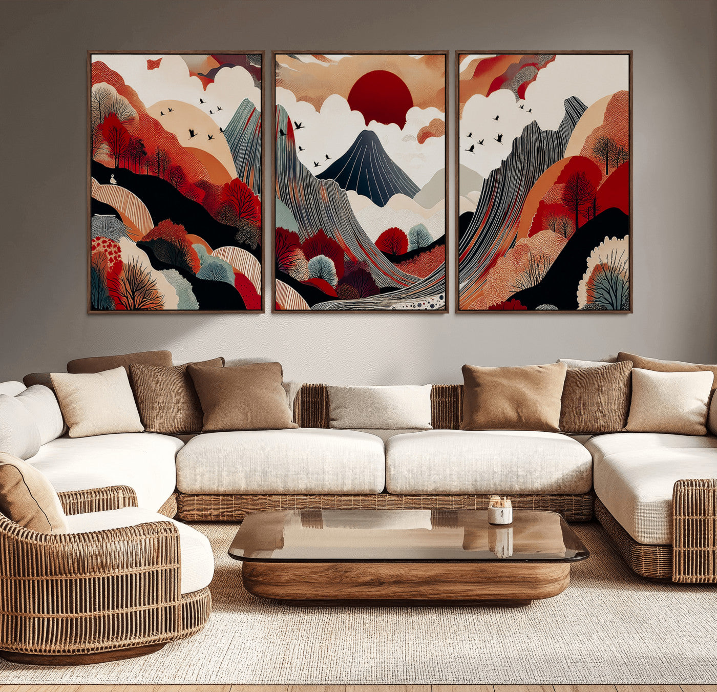 59495752-MGV-CV-36X24-Abstract Mountain Wall Art Canvas Print, Framed Vibrant Landscape Art Picture Print, Nature Drawing Perfect Contemporary