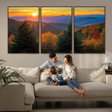 36964931-MGV-FC-60X30-3P_Walnut-Autumn Mountains Wall Art Canvas Print, Framed Sunset Glow Forest Art Picture Print, Golden Trees Perfect Vibrant Nature Decor