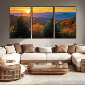 36964931-MGV-CV-36X24-Autumn Mountains Wall Art Canvas Print, Framed Sunset Glow Forest Art Picture Print, Golden Trees Perfect Vibrant Nature Decor