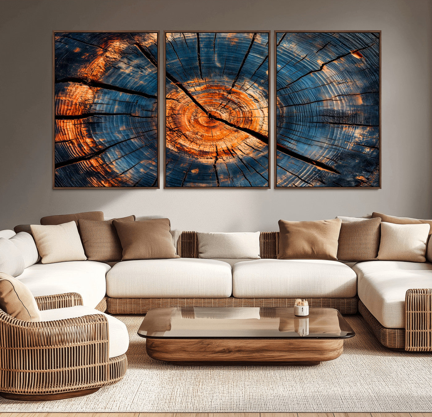 81894502-MGV-CV-36X24-Burnt Wood Wall Art Canvas Print, Framed Aged Timber Art Picture Print, Rustic Tree Slice Perfect Rustic Decor Artwork for Home,