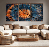 81894502-MGV-CV-36X24-Burnt Wood Wall Art Canvas Print, Framed Aged Timber Art Picture Print, Rustic Tree Slice Perfect Rustic Decor Artwork for Home,