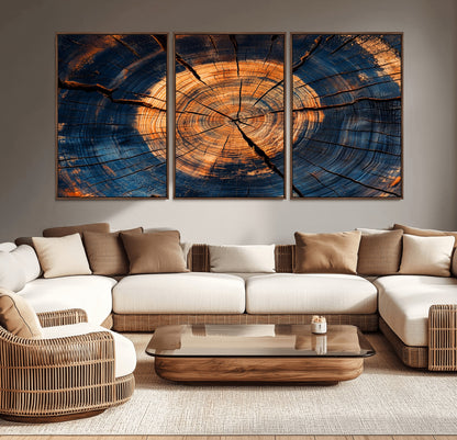 18975622-MGV-CV-36X24-Burnt Wood Wall Art Canvas Print, Framed Aged Timber Art Picture Print, Rustic Tree Slice Perfect Rustic Decor Artwork for Home,