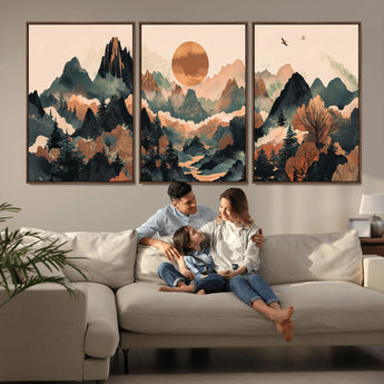 46509506-MGV-FC-60X30-3P_Walnut-Mountain Wall Art – Sunset Canvas Print, Nature Inspired Artwork, Scenic Wall Decor for Living Room, Bedroom, Office