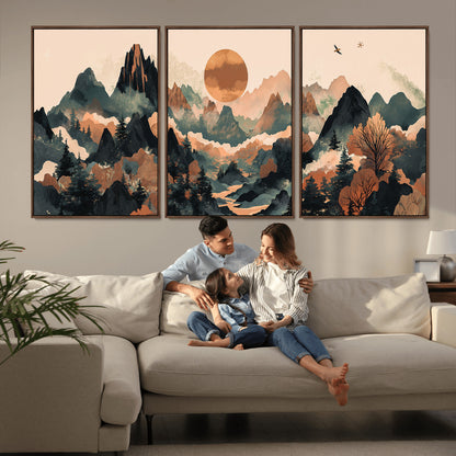 46509506-MGV-FC-60X30-3P_Walnut-Mountain Wall Art – Sunset Canvas Print, Nature Inspired Artwork, Scenic Wall Decor for Living Room, Bedroom, Office