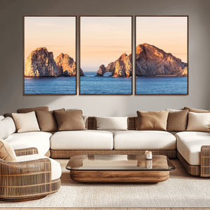 72996116-MGV-CV-36X24-El Arco Wall Art Canvas Print, Framed Cabo Rocks Art Picture Print, Ocean Arch Perfect Golden Coastal Landmark Decor Artwork