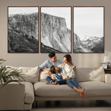 39393420-MGV-FC-60X30-3P_Walnut-El Capitan Wall Art Canvas Print, Framed Yosemite Cliff Art Picture Print, Monochrome Mountain Perfect Monochrome Sierra Decor