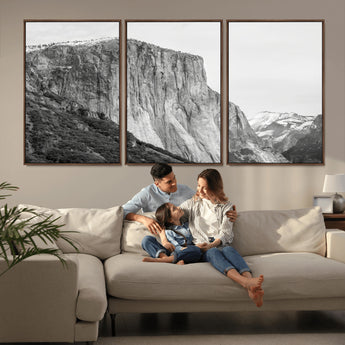 39393420-MGV-FC-60X30-3P_Walnut-El Capitan Wall Art Canvas Print, Framed Yosemite Cliff Art Picture Print, Monochrome Mountain Perfect Monochrome Sierra Decor