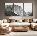 39393420-MGV-CV-36X24-El Capitan Wall Art Canvas Print, Framed Yosemite Cliff Art Picture Print, Monochrome Mountain Perfect Monochrome Sierra Decor