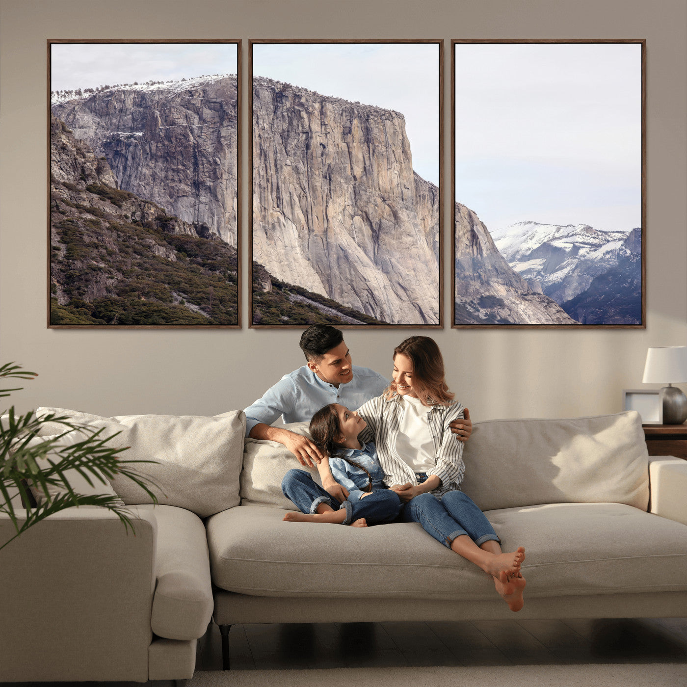 74506434-MGV-FC-60X30-3P_Walnut-El Capitan Wall Art Canvas Print, Framed Yosemite Cliff Art Picture Print, Sierra Nevada Perfect Sierra Minimalism Decor Artwork