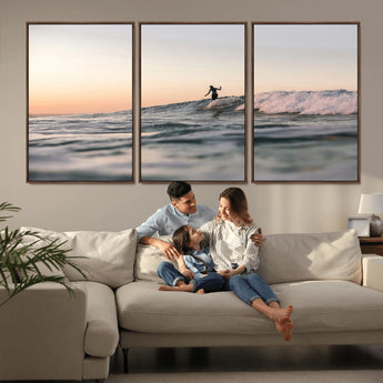 58502923-MGV-FC-60X30-3P_Walnut-Wave Rider Wall Art Canvas Print, Framed Ocean Wave Art Picture Print, Riding Surf Perfect Sunset Surf Decor Artwork