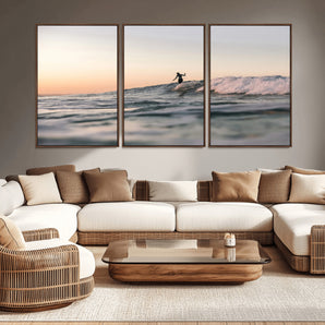 58502923-MGV-CV-36X24-Wave Rider Wall Art Canvas Print, Framed Ocean Wave Art Picture Print, Riding Surf Perfect Sunset Surf Decor Artwork