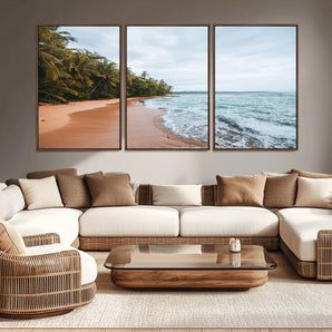 88125882-MGV-CV-36X24-Tropical Shoreline Wall Art Canvas Print, Framed Palm Trees Art Picture Print, Tropical Ocean Perfect Tropical Coastal Decor