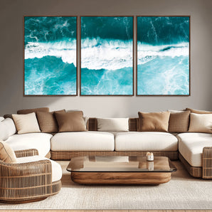 23828594-MGV-CV-36X24-Aerial Waves Wall Art Canvas Print, Framed Ocean Break Art Picture Print, Sea Foam Perfect Tropical Coastal Decor Artwork