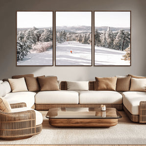 62119206-MGV-CV-36X24-Snowy Trail Wall Art Canvas Print, Framed Ski Slope Art Picture Print, Winter Pines Perfect Alpine Adventure Decor Artwork