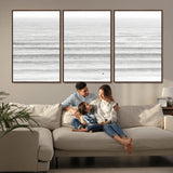 66534476-MGV-FC-60X30-3P_Walnut-Lone Surfer Wall Art Canvas Print, Framed Ocean Waves Art Picture Print, Minimal Sea Perfect Minimal Coastal Decor Artwork