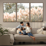 21826392-MGV-FC-60X30-3P_Walnut-Pampas Grass Wall Art Canvas Print, Framed Soft Pampas Art Picture Print, Pastel Grasses Perfect Soft Neutral Boho Decor Artwork