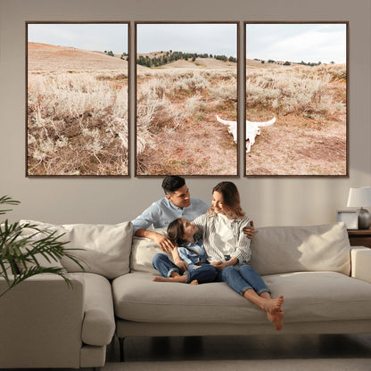 97234735-MGV-FC-60X30-3P_Walnut-Rustic Bones Wall Art Canvas Print, Framed Desert Sage Art Picture Print, Prairie Skull Perfect Minimal Rustic Decor Artwork