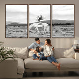 62789800-MGV-FC-60X30-3P_Walnut-White Horse Wall Art Canvas Print, Framed Woman Rider Art Picture Print, Equestrian Pose Perfect Western Boho Decor Artwork