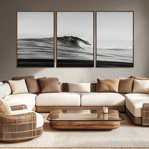 24029476-MGV-CV-36X24-Black Wave Wall Art Canvas Print, Framed Abstract Surf Art Picture Print, Minimalist Ocean Perfect Minimalist Coastal Decor