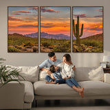 25332783-MGV-FC-60X30-3P_Walnut-Saguaro Cactus Wall Art Canvas Print, Framed Arizona Sunset Art Picture Print, Sonoran Desert Perfect Southwestern Boho Decor