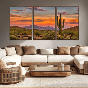 25332783-MGV-CV-36X24-Saguaro Cactus Wall Art Canvas Print, Framed Arizona Sunset Art Picture Print, Sonoran Desert Perfect Southwestern Boho Decor