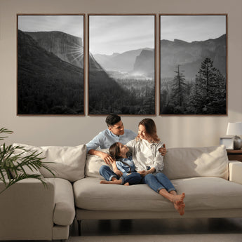 39278955-MGV-FC-60X30-3P_Walnut-Yosemite Valley Wall Art Canvas Print, Framed El Capitan Art Picture Print, Misty Mountain Perfect Modern Rustic Decor Artwork