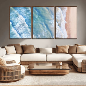 17641845-MGV-CV-36X24-Aerial Ocean Wall Art Canvas Print, Framed Blue Waves Art Picture Print, Sandy Shoreline Perfect Modern Coastal Decor Artwork