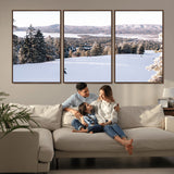 79857868-MGV-FC-60X30-3P_Walnut-Snowy Mountain Wall Art Canvas Print, Framed Ski Slope Art Picture Print, Winter Forest Perfect Modern Rustic Decor Artwork