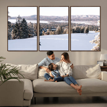 79857868-MGV-FC-60X30-3P_Walnut-Snowy Mountain Wall Art Canvas Print, Framed Ski Slope Art Picture Print, Winter Forest Perfect Modern Rustic Decor Artwork