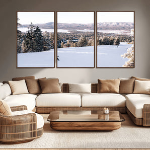 79857868-MGV-CV-36X24-Snowy Mountain Wall Art Canvas Print, Framed Ski Slope Art Picture Print, Winter Forest Perfect Modern Rustic Decor Artwork