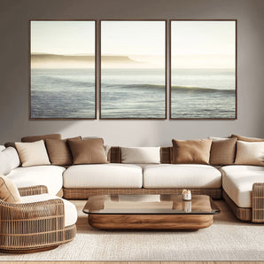 39310633-MGV-CV-36X24-Coastal Cliffs Wall Art Canvas Print, Framed Misty Ocean Art Picture Print, Morning Light Perfect Minimalistic Coastal Decor