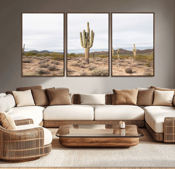 96147924-MGV-CV-36X24-Saguaro Cactus Wall Art Canvas Print, Framed Desert Cactus Art Picture Print, Earthy Desert Perfect Southwestern Boho Decor
