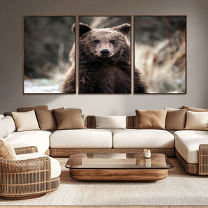 47112103-MGV-CV-36X24-Brown Bear Wall Art Canvas Print, Framed Forest Wildlife Art Picture Print, Woodland Bear Perfect Rustic Cabin Decor Artwork