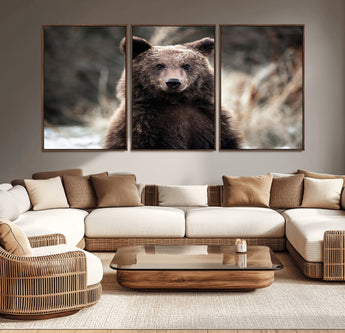 47112103-MGV-CV-36X24-Brown Bear Wall Art Canvas Print, Framed Forest Wildlife Art Picture Print, Woodland Bear Perfect Rustic Cabin Decor Artwork