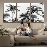46641801-MGV-FC-60X30-3P_Walnut-Palm Tree Wall Art Canvas Print, Framed Black White Tropics Art Picture Print, Monochrome Palms Perfect Modern Tropical Minimalist