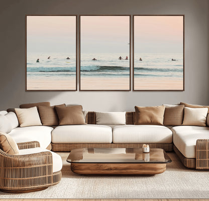 98888919-MGV-CV-36X24-Pastel Ocean Wall Art Canvas Print, Framed Soft Sunset Swimming Art Picture Print, Calm Sea Horizon Perfect Soft Coastal