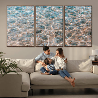 26580287-MGV-FC-60X30-3P_Walnut-Clear Water Wall Art Canvas Print, Framed Sunlit Ripples Art Picture Print, Ocean Texture Perfect Modern Coastal Decor Artwork