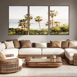 94707294-MGV-CV-36X24-California Coast Wall Art Canvas Print, Framed Palm Trees Art Picture Print, Coastal Landscape Perfect Coastal Minimalist Decor