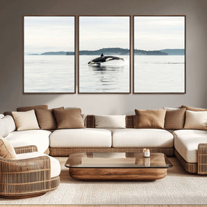 10157174-MGV-CV-36X24-Orca Whale Wall Art Canvas Print, Framed Black White Whale Art Picture Print, Minimalist Ocean Perfect Coastal Minimalist Decor