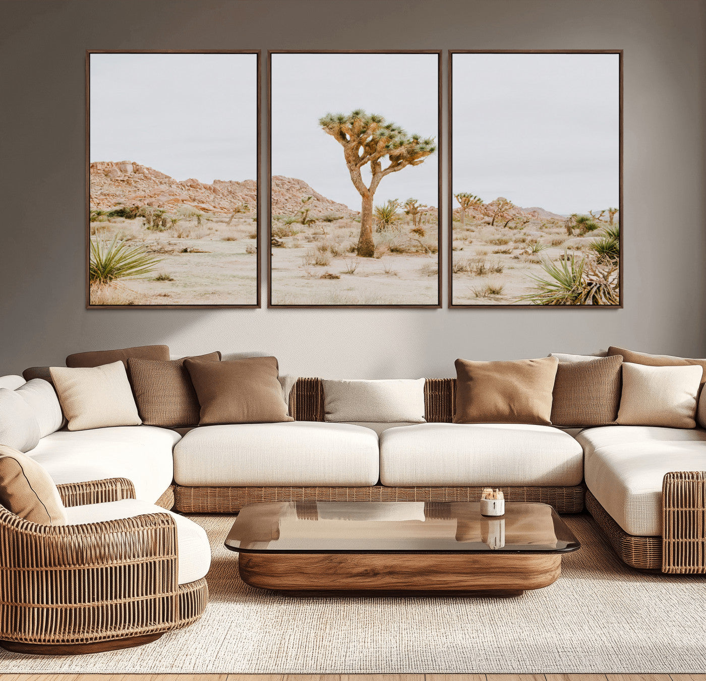 67109959-MGV-CV-36X24-Joshua Tree Wall Art Canvas Print, Framed Neutral Desert Art Picture Print, Earthy Landscape Perfect Neutral Boho Decor Artwork